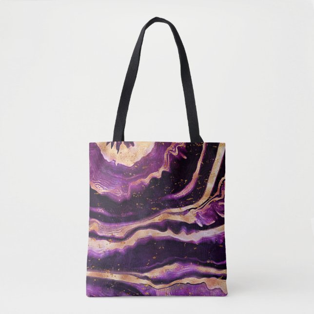 Modern Abstract Geode Dark Purple Pink Gold Agate Tote Bag (Front)