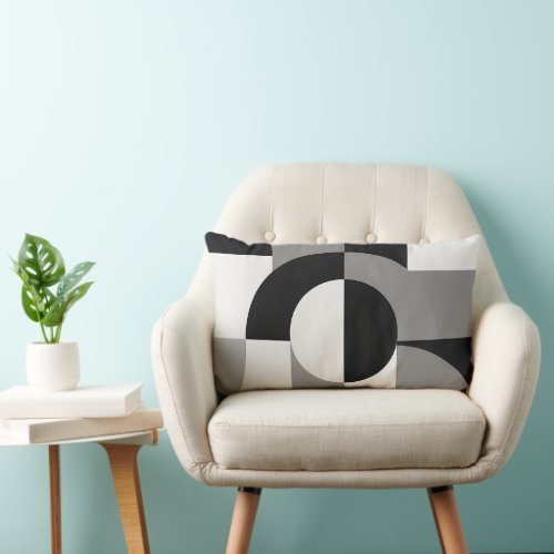 Modern Abstract Geometric Art Pattern in Monochrom Lumbar Pillow