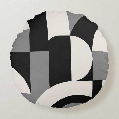 Modern Abstract Geometric Art Pattern in Monochrom Round Pillow