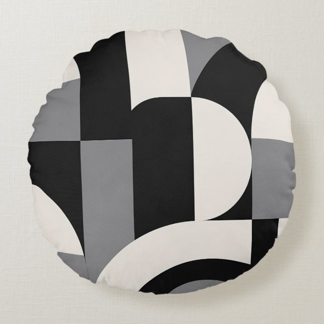 Modern Abstract Geometric Art Pattern in Monochrom Round Pillow (Front)
