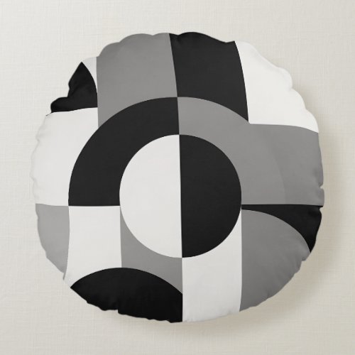 Modern Abstract Geometric Art Pattern in Monochrom Round Pillow