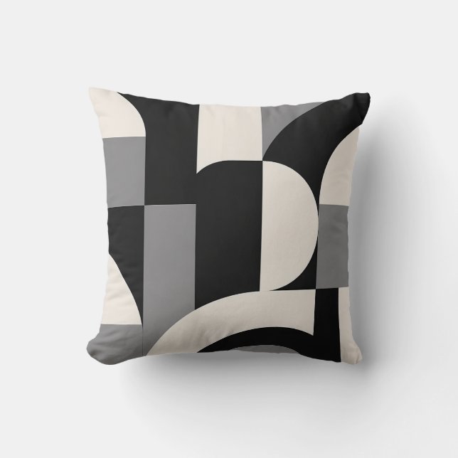 Modern Abstract Geometric Art Pattern in Monochrom Throw Pillow (Front)
