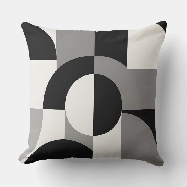 Modern Abstract Geometric Art Pattern in Monochrom Throw Pillow (Front)