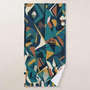 Modern Abstract Geometric Art - Retro Teal Orange Bath Towel Set
