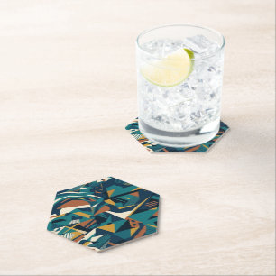 Modern Abstract Geometric Art - Retro Teal Orange Paper Coaster