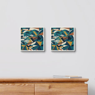 Modern Abstract Geometric Art - Retro Teal Orange Peel And Stick Photo Tile