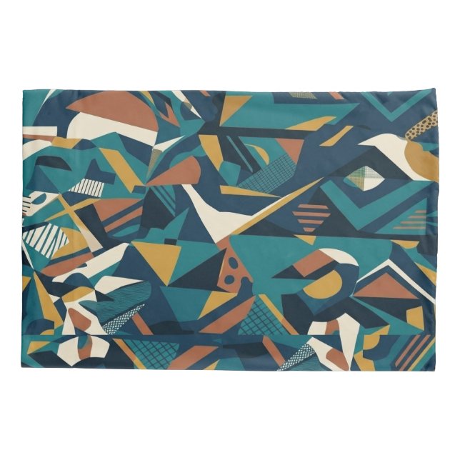 Modern Abstract Geometric Art - Retro Teal Orange  Pillow Case (Back)