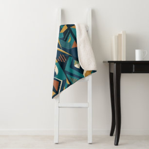 Modern Abstract Geometric Art - Retro Teal Orange Sherpa Blanket