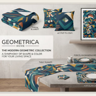 Modern Abstract Geometric Art - Retro Teal Orange Short Table Runner