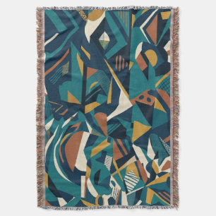 Modern Abstract Geometric Art - Retro Teal Orange Throw Blanket