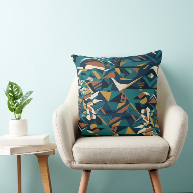 Modern Abstract Geometric Art - Retro Teal Orange  Throw Pillow (Chair)