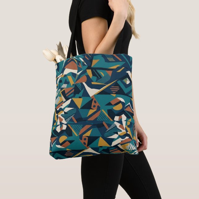 Modern Abstract Geometric Art - Retro Teal Orange  Tote Bag (Close Up)