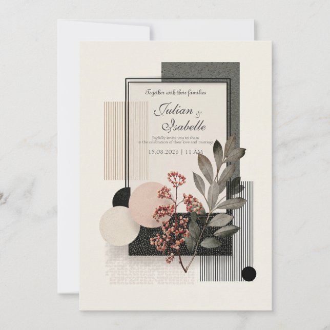 Modern Abstract Geometric Berry Wedding Invitation (Front)
