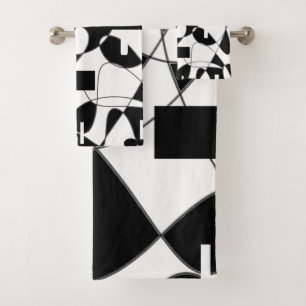 Modern abstract Geometric black and white king Bath Towel Set