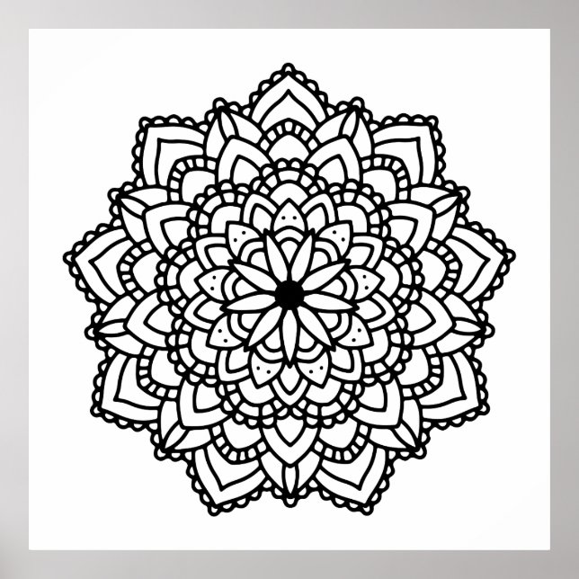 Modern Abstract Geometric Black Mandala Poster (Front)