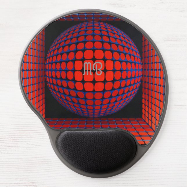 Modern Abstract Geometric Black Red Blue Pattern Gel Mouse Pad (Front)