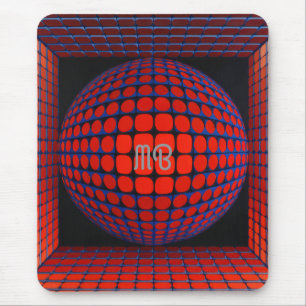 Modern Abstract Geometric Black Red Blue Pattern Mouse Pad