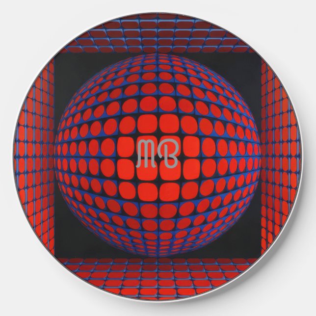 Modern Abstract Geometric Black Red Blue Pattern Wireless Charger (Front)