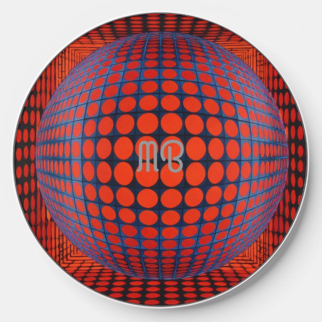 Modern Abstract Geometric Black Red Blue Pattern Wireless Charger (Front)