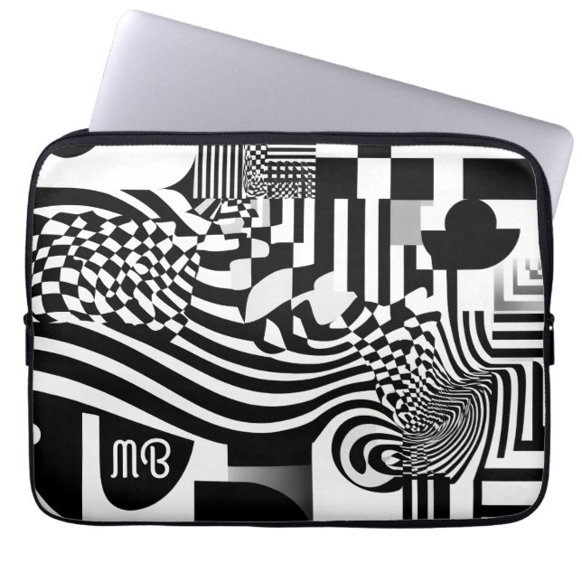 Modern Abstract Geometric Black White Pattern 13" Laptop Sleeve (Front)