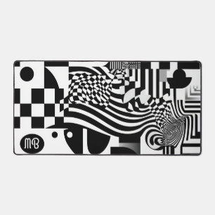 Modern Abstract Geometric Black White Pattern Desk Mat