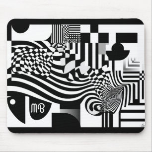 Modern Abstract Geometric Black White Pattern Mouse Pad