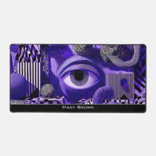 Modern Abstract Geometric Black White Purple Art Desk Mat