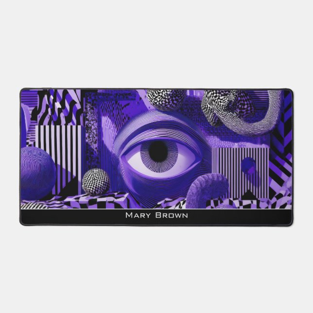 Modern Abstract Geometric Black White Purple Art Desk Mat (Front)