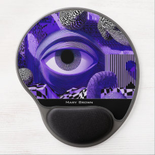 Modern Abstract Geometric Black White Purple Art Gel Mouse Pad