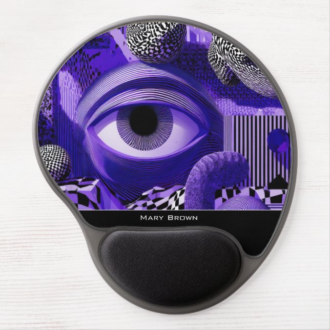 Modern Abstract Geometric Black White Purple Art Gel Mouse Pad (Front)