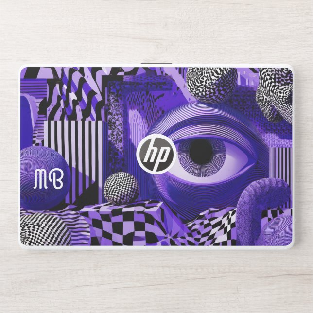 Modern Abstract Geometric Black White Purple Art HP Laptop Skin (Front)