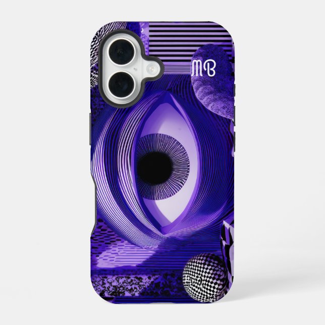 Modern Abstract Geometric Black White Purple Art iPhone Case (Back)