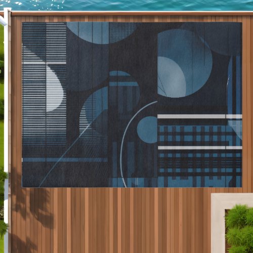 Modern Abstract Geometric Blue Chic Outdoor Rug