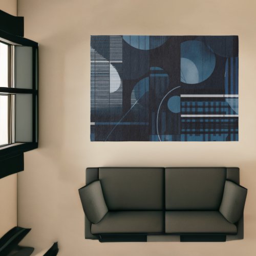 Modern Abstract Geometric Blue Chic Rug