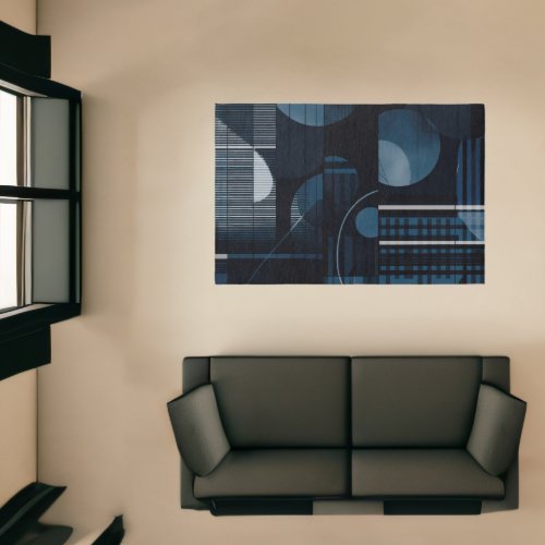 Modern Abstract Geometric Blue Chic Rug