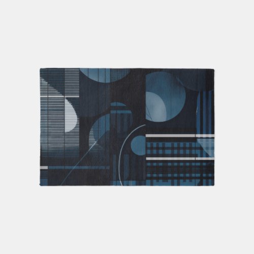 Modern Abstract Geometric Blue Chic Rug