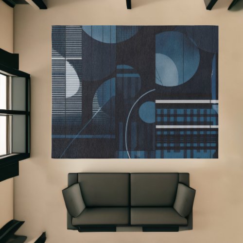 Modern Abstract Geometric Blue Chic Rug