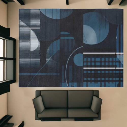 Modern Abstract Geometric Blue Chic Rug