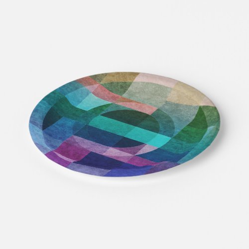 Modern abstract geometric Blue green pink Circle Paper Plates