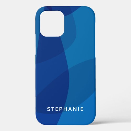 Modern Abstract Geometric Blue Ombre Personalized iPhone 12 Case