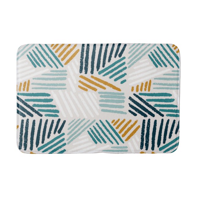 Modern Abstract Geometric Brush Pattern Bath Mat (Front)