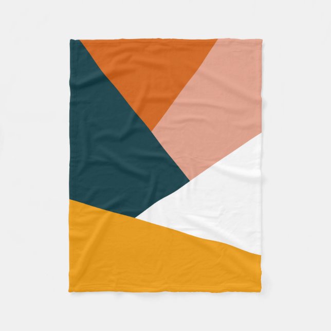 Modern abstract geometric color block pattern fleece blanket (Front)