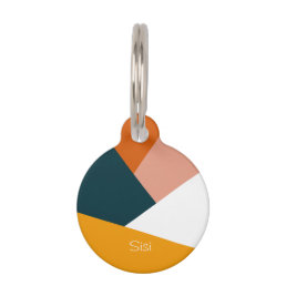 Modern abstract geometric color block pattern pet ID tag