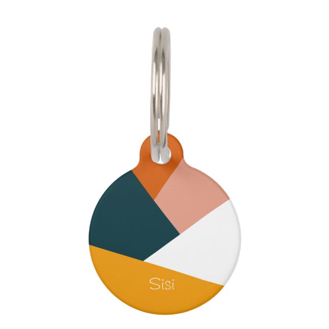 Modern abstract geometric color block pattern pet ID tag (Front)