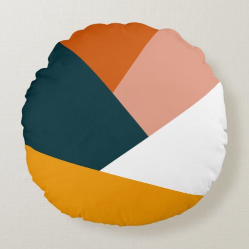 Modern abstract geometric color block pattern round pillow