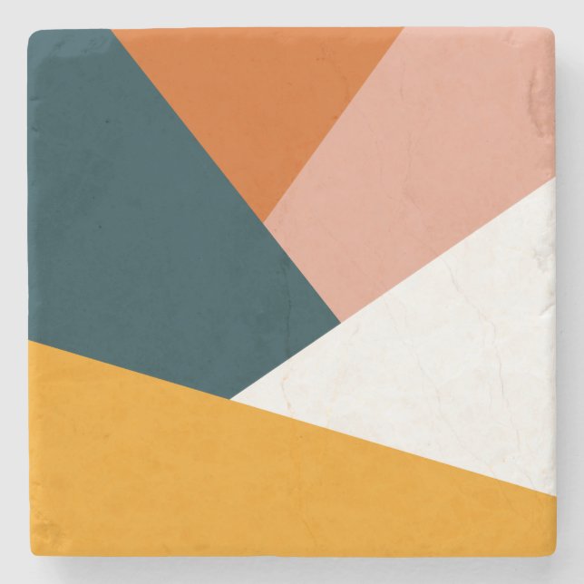 Modern abstract geometric color block pattern stone coaster (Front)