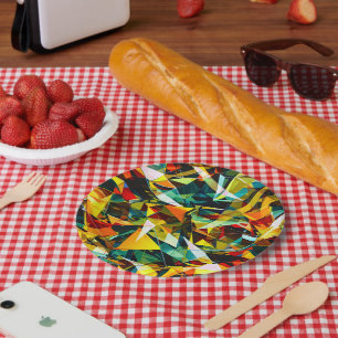 Modern Abstract Geometric Colorful Crystal Glass Paper Plates