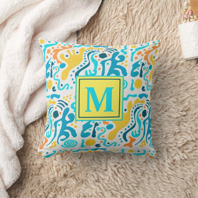 Modern Abstract Geometric Colorful Monogram Throw Pillow (Blanket)