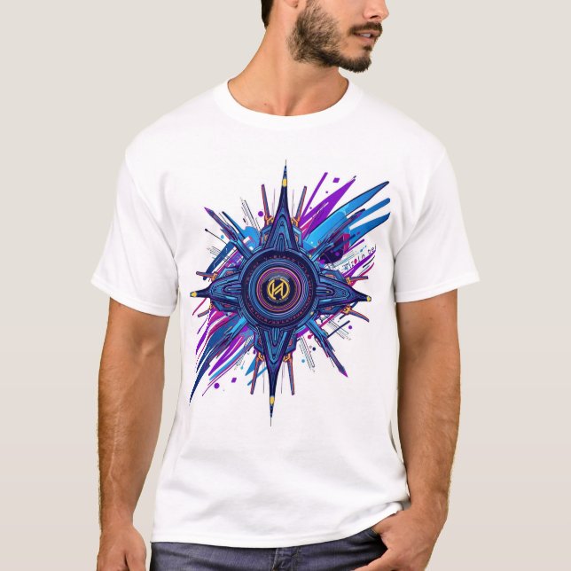 "Modern Abstract Geometric Compass Graphic T-Shirt (Front)
