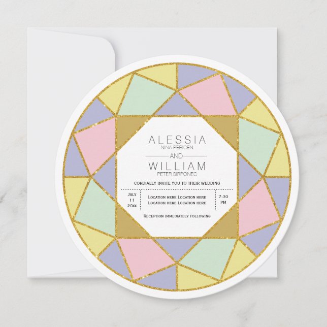 Modern abstract geometric diamond jewel wedding invitation (Front)